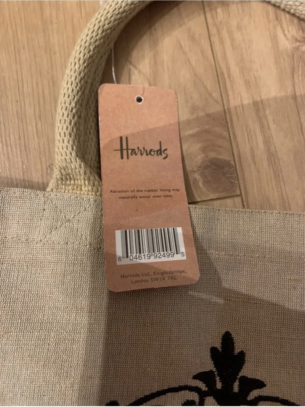 Harrods Natural Canvas Tote with Black Emblem